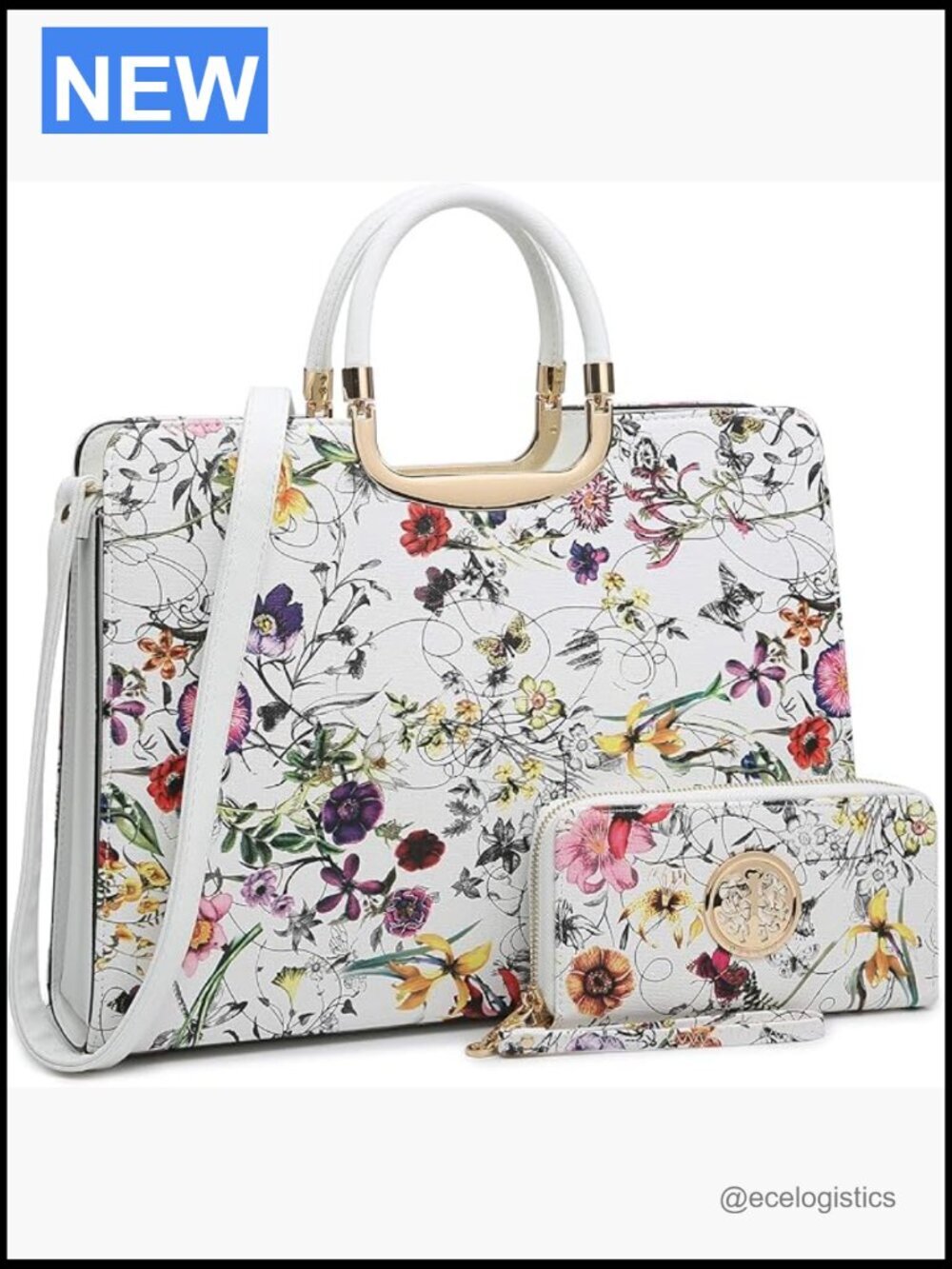 Vegan Leather Satchel Tote Work Bag with Wristlet